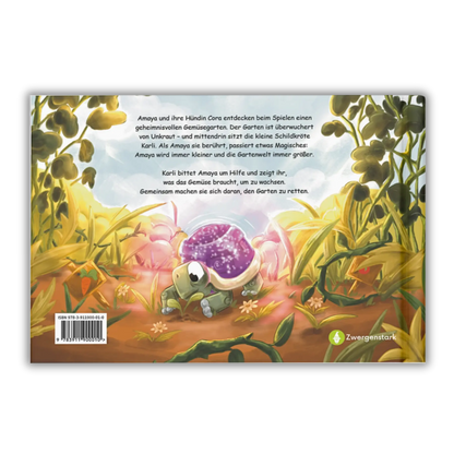 Backcover vom Kinderbuch "Die Hüterin des Gemüsegartens", ein Bilderbuch für Kinder ab 3 Jahre