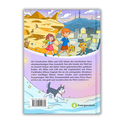 Backcover vom Kinderbuch "Der magische Reisekoffer", ein Vorlesebuch für Kinder ab 6 Jahren