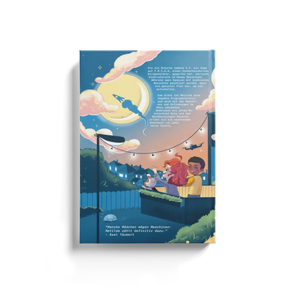 Backcover vom Kinderbuch "Matilda Macintosh – Genialer Plan bei Einbruchalarm", ein Vorlesebuch für Kinder ab 5 Jahren