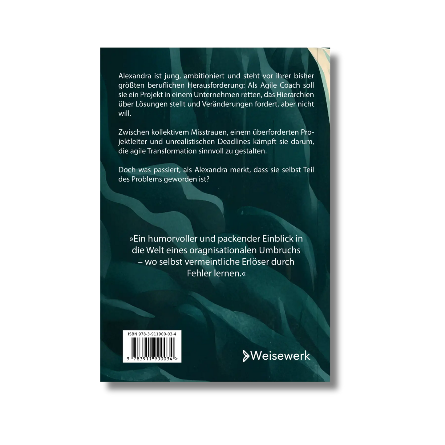 Backcover von dem Wirtschaftsroman "Die Agilistin: Odyssee eines agilen Projekts – voller vermeidbarer Fehler", eine Business Novel über Agiles Coaching und Agiles Management, verpackt als Buch mit einer spannenden Geschichte für Agile Coaches, Führungskräfte, Change Manager und Unternehmensberater, geschrieben von Phillip Nalesny und herausgebracht von Weisewerk, eine Verlagsmarke von Bennus Media