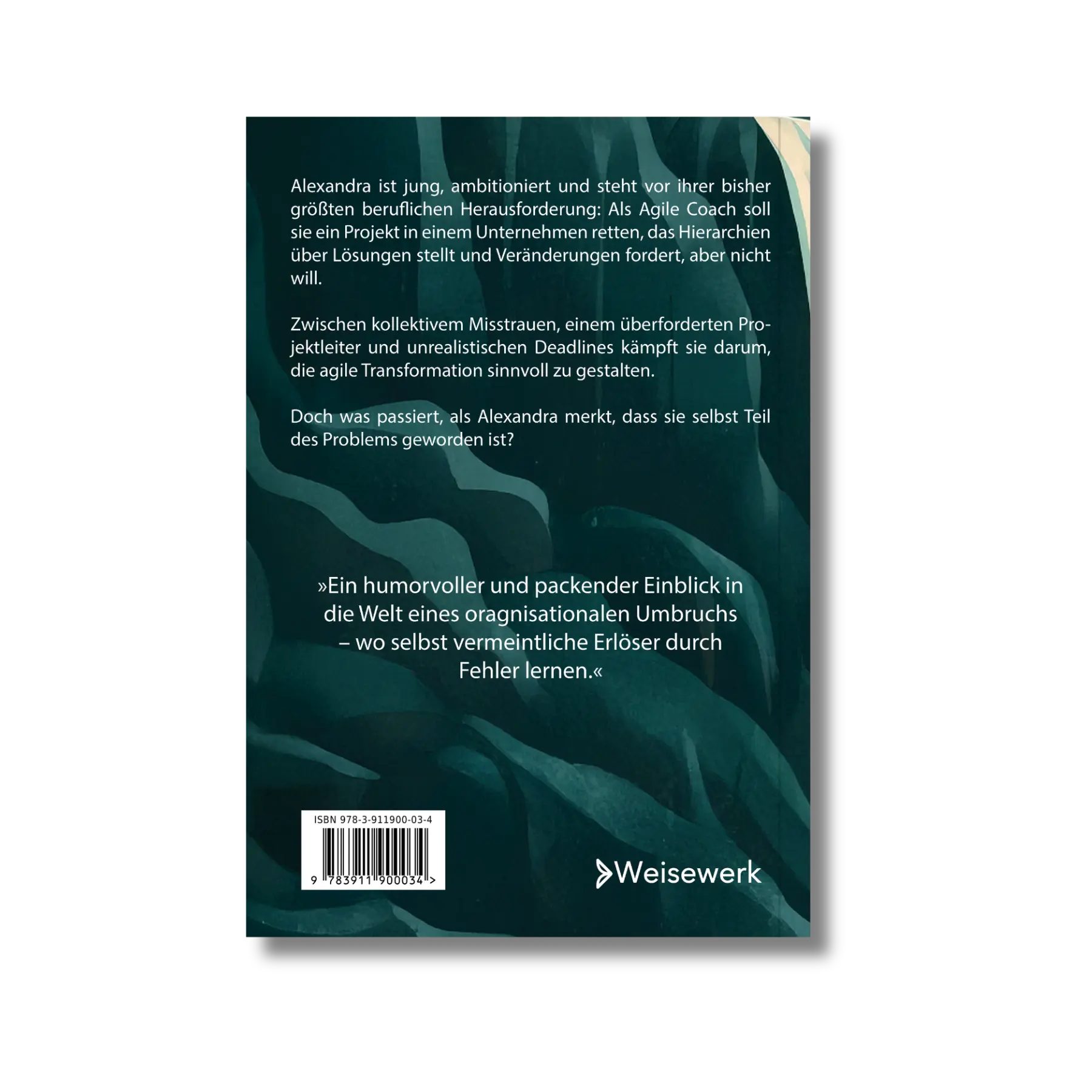 Backcover von dem Wirtschaftsroman "Die Agilistin: Odyssee eines agilen Projekts – voller vermeidbarer Fehler", eine Business Novel über Agiles Coaching und Agiles Management, verpackt als Buch mit einer spannenden Geschichte für Agile Coaches, Führungskräfte, Change Manager und Unternehmensberater, geschrieben von Phillip Nalesny und herausgebracht von Weisewerk, eine Verlagsmarke von Bennus Media
