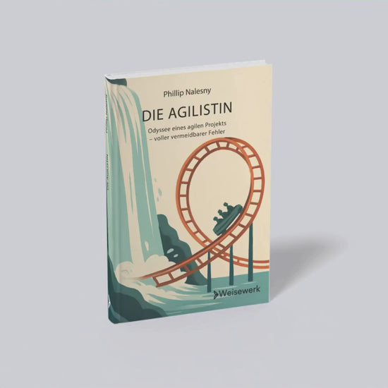 Produktvideo von dem Wirtschaftsroman "Die Agilistin: Odyssee eines agilen Projekts – voller vermeidbarer Fehler", eine Business Novel über Agiles Coaching und Agiles Management, verpackt als Buch mit einer spannenden Geschichte für Agile Coaches, Führungskräfte, Change Manager und Unternehmensberater, geschrieben von Phillip Nalesny und herausgebracht von Weisewerk, eine Verlagsmarke von Bennus Media